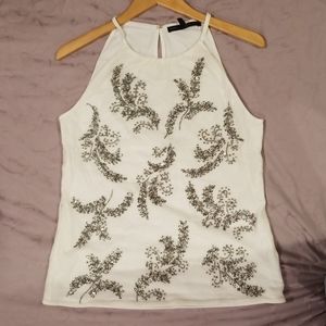 White Leaf Patterned Sleeveless Top
